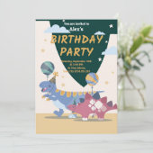 恐竜パーティーの招待状テンプレート：楽しくて簡単なスクリプト 招待状 (スタンド正面)