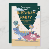 恐竜パーティーの招待状テンプレート：楽しくて簡単なスクリプト 招待状 (正面/裏面)