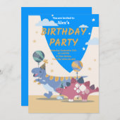 恐竜パーティーの招待状テンプレート：楽しくて簡単なスクリプト 招待状 (正面/裏面)