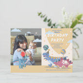 恐竜パーティーの招待状テンプレート:楽しくて簡単なスクリプト 招待状 (スタンド正面)