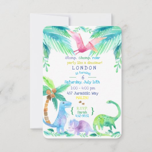 恐竜パーティーの招待状 招待状 (正面)