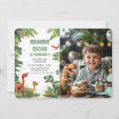 恐竜パーティーの楽しい写真 招待状 (正面)