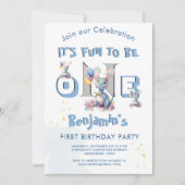 恐竜パーティーボーイ ファーストバースデー かわいい恐竜 招待状 (正面)