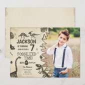 恐竜パーティーボーイ 化石発掘 誕生日 招待状 (正面/裏面)