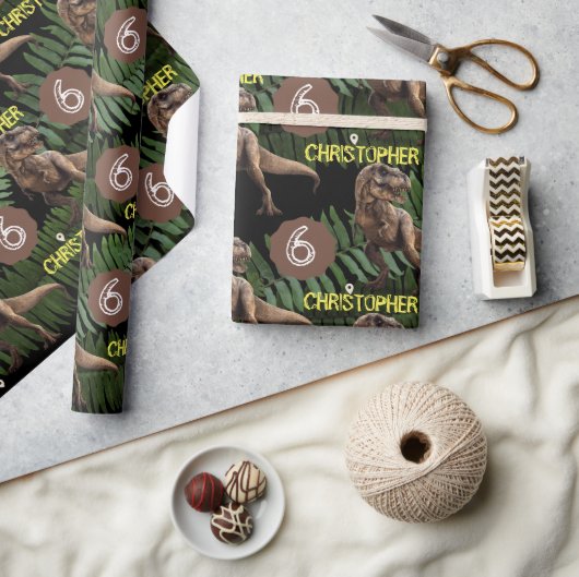 恐竜パーティー子供の誕生日トレックス ラッピングペーパー (クラフト)