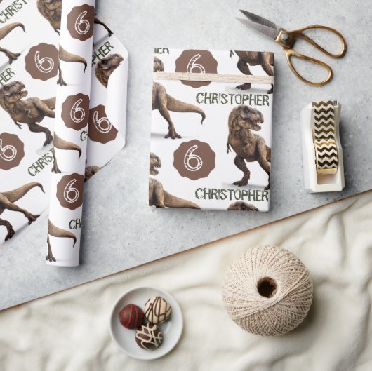 恐竜パーティー子供の誕生日トレックス ラッピングペーパー (クラフト)