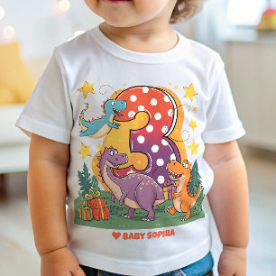 恐竜パーティー第3誕生日 ベビーTシャツ