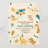 恐竜パーティー。かわいい恐竜の3歳誕生日 招待状 (正面/裏面)