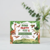 恐竜パーティー ジャングル 4歳の誕生日招待状 ポストカード (スタンド正面)