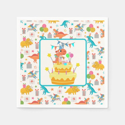 恐竜パーティー スタンダードカクテルナプキン (正面)