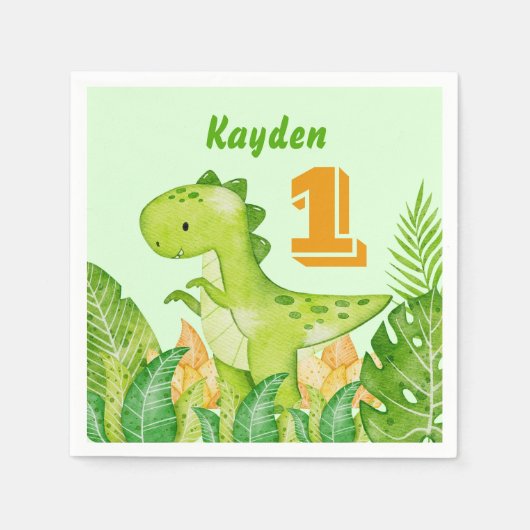 恐竜パーティー パーソナライズされた スタンダードカクテルナプキン (正面)