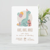 恐竜パーティー ラウル かわいい 1歳の誕生日 招待状 (スタンド正面)