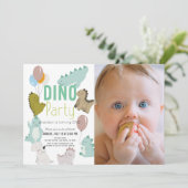 恐竜パーティー 恐竜の男の子 写真 1歳の誕生日 招待状 (スタンド正面)