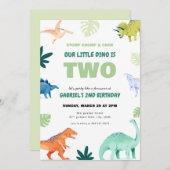 恐竜パーティー 恐竜の2歳の誕生日パーティーへようこそ 招待状 (正面/裏面)