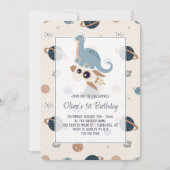 恐竜パーティー 恐竜 宇宙 1歳誕生日 招待状 (正面)