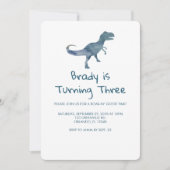 恐竜パーティー 青いストライプ 招待状 (正面)