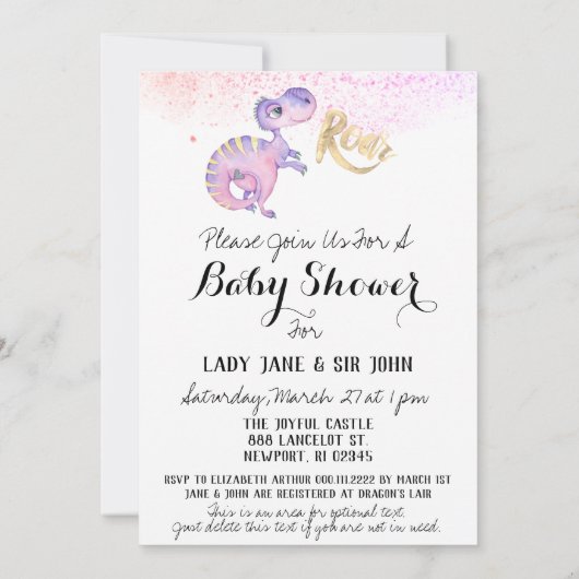 *~*恐竜パープルイエロードラゴン男の赤ちゃんシャワー 招待状 (裏面)