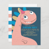 恐竜ピンクおもしろいシンプル可愛いキッズ1th インビテーションポストカード (正面/裏面)