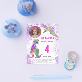 恐竜ピンクの誕生日パーティー写真バジェット チラシ (シングル)