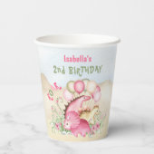 恐竜ピンクパステルキュートフローラガール誕生日 紙コップ (裏面)
