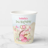 恐竜ピンクパステルキュートフローラガール誕生日 紙コップ (正面)