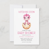 恐竜ピンク水彩 ハッチング・スーン ベイビーシャワー 招待状 (正面)