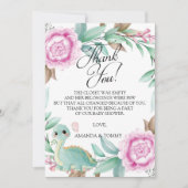 恐竜ピンク牡丹ベビーシャワーサンキューカード サンキューカード (正面)