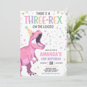 恐竜ピンク誕生日招待状編集可能3 招待状 (スタンド正面)