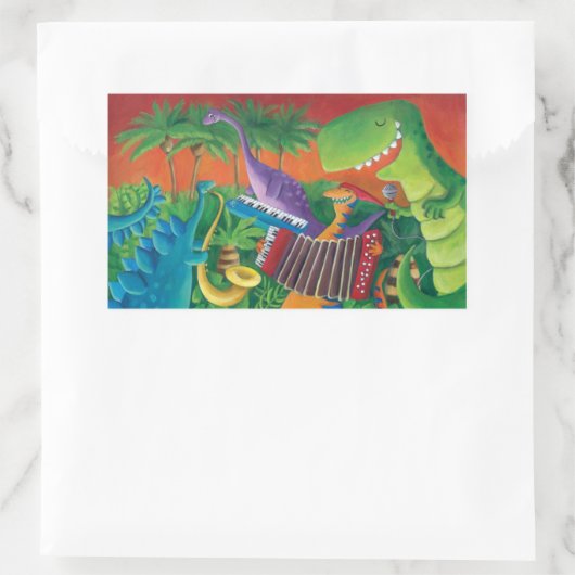 恐竜ファンキーバンド 長方形シール (バッグ)