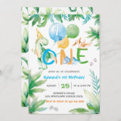 恐竜ファーストボーイ誕生日招待状テンプレート 招待状 (正面/裏面)