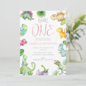 恐竜ファースト誕生日ベビーガール招待状 招待状 (スタンド正面)