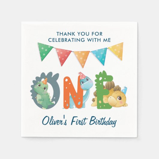 恐竜ファースト誕生日 スタンダードカクテルナプキン (正面)