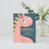 恐竜フェイク金ゴールドピンクおもしろいかわいい女の子 インビテーションポストカード (スタンド正面)