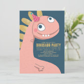 恐竜フェイク金ゴールドピンクおもしろいかわいい女の子 招待状 (スタンド正面)