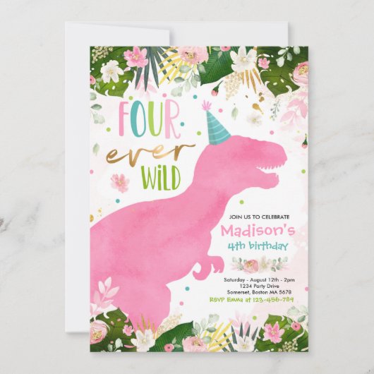 恐竜フォーエバーワイルドパーティー誕生日 招待状 (正面)