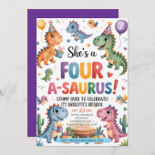 恐竜フォーエーサウルス4歳の誕生日パーティーT-Rex 招待状 (正面/裏面)