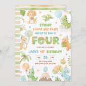 恐竜フォーボーイ4th誕生日パーティの招待状 招待状 (正面/裏面)