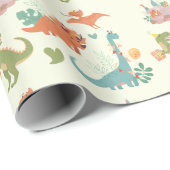 恐竜フレンドリーのTレックスグリーンラッピング紙 ラッピングペーパー (ロールコーナー)