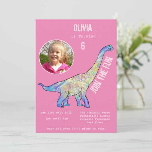 恐竜ブラチオサウルスガールズ誕生日ピンク写真 (スタンド正面)