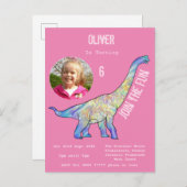 恐竜ブラチオサウルスガールズ誕生日ピンク写真 インビテーションポストカード (正面/裏面)