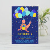 恐竜ブルーイエローバルーン紙吹雪ボーイ誕生日 招待状 (スタンド正面)