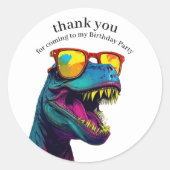 恐竜ブルーハッピーバースデーありがとう ラウンドシール (正面)