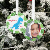 恐竜ブルーTレックス写真記念クリスマス オーナメント