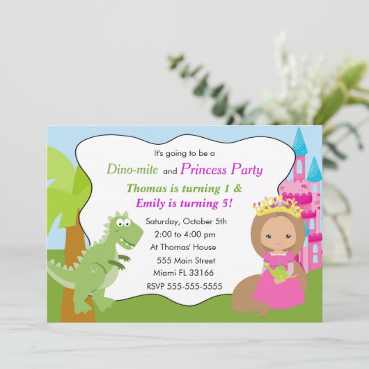 恐竜プリンセス招待状子供の誕生日パーティー2 招待状 (スタンド正面)