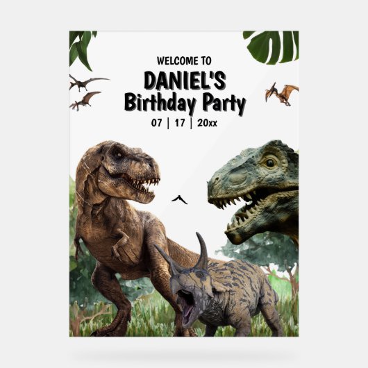 恐竜プリント可能な誕生日パーティー, Tレックス誕生日 アクリルサイン (正面)