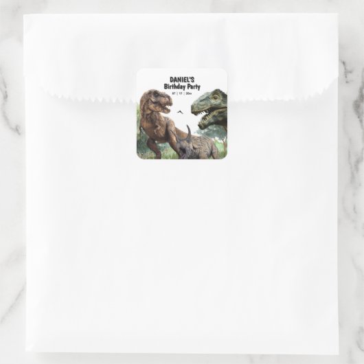 恐竜プリント可能な誕生日パーティー， Tレックス誕生日 スクエアシール (バッグ)
