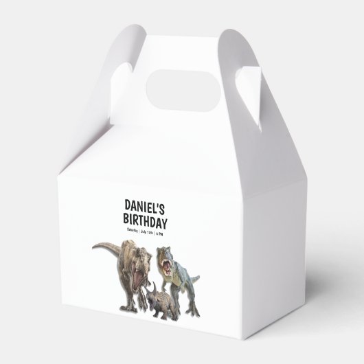 恐竜プリント可能な誕生日パーティー， Tレックス誕生日 フェイバーボックス (正面サイド)