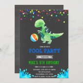 恐竜プールの誕生パーティーの招待 招待状 (正面/裏面)
