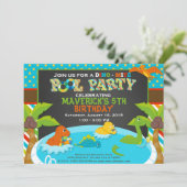 恐竜プールパーティの招待状 – バースデーパーティー – 招待状 (スタンド正面)
