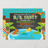 恐竜プールパーティの招待状 – バースデーパーティー – 招待状 (正面/裏面)